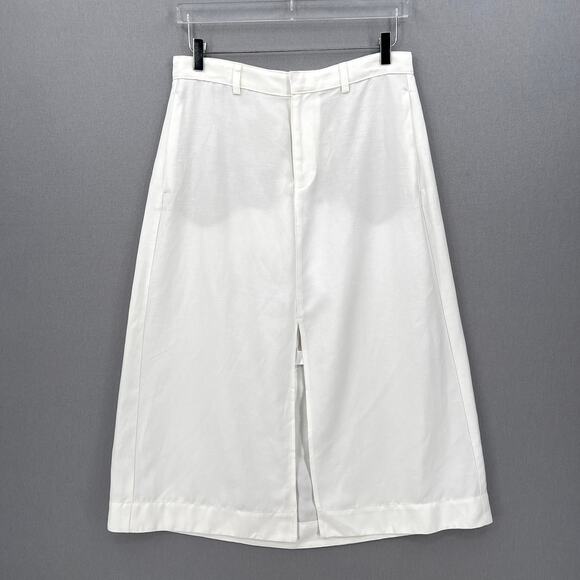 ENZA COSTA Twill Midi Skirt Women Small White Trouser Linen Blend Twill Slit NEW - Picture 1 of 12